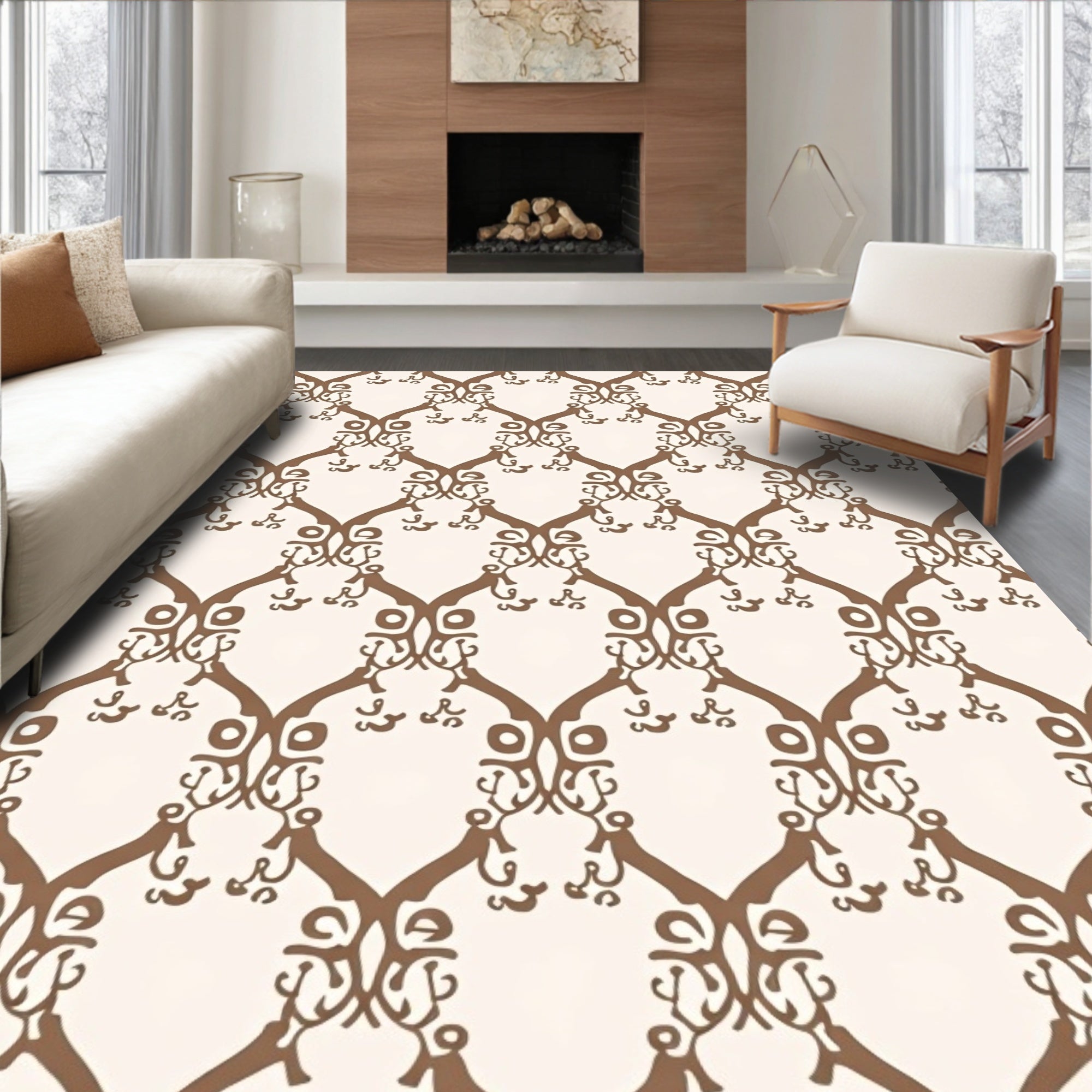 Brown Scroll Lattice Repeating Pattern Rug