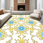 Golden Blue Sunburst Medallion Art Nouveau Rug