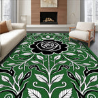 Black Rose Green Floral Scroll Rug