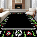 Bold Floral Border Red White Green Rug