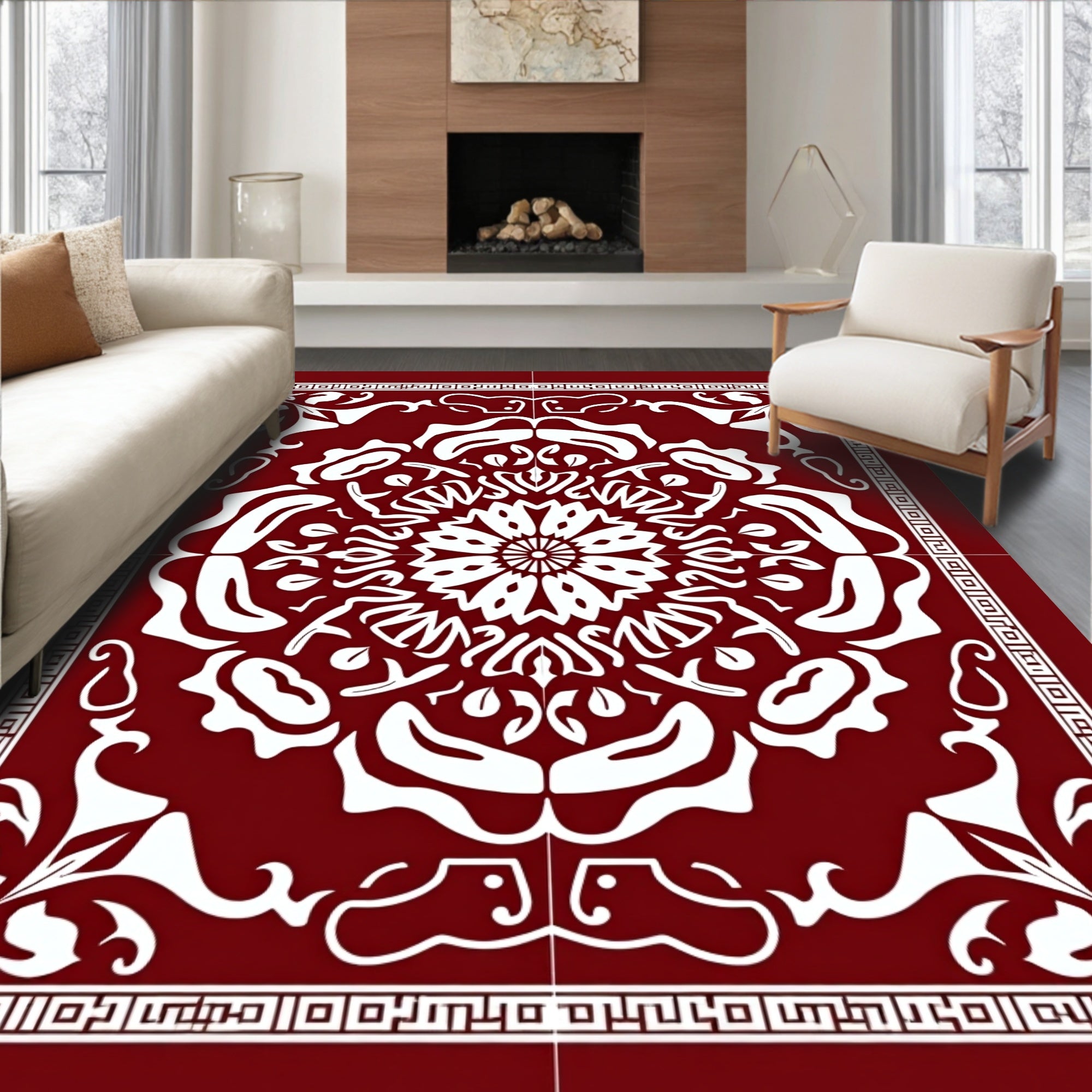 Bold Crimson Floral Medallion Rug