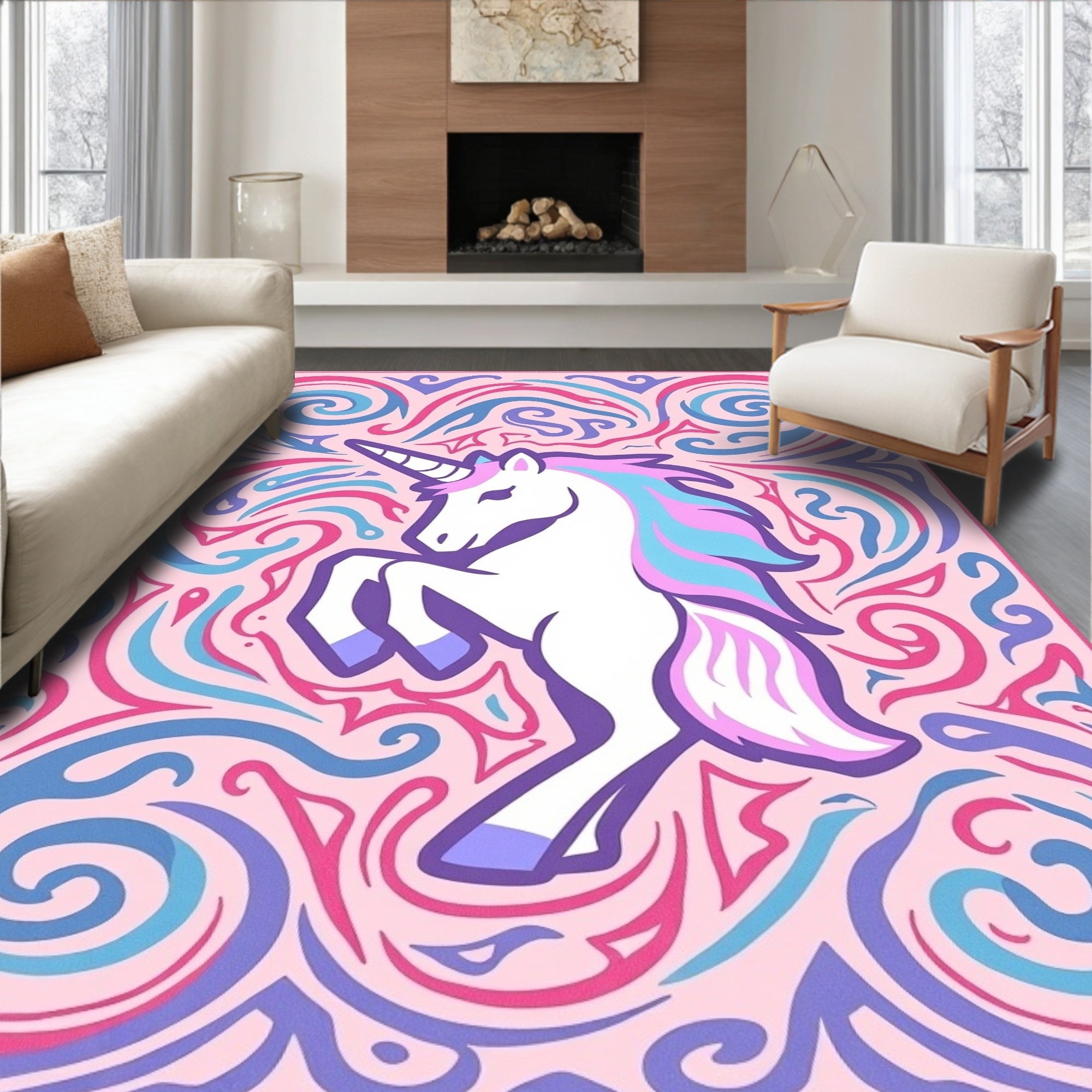 Whimsical Unicorn Swirls Pink Purple Blue Rug