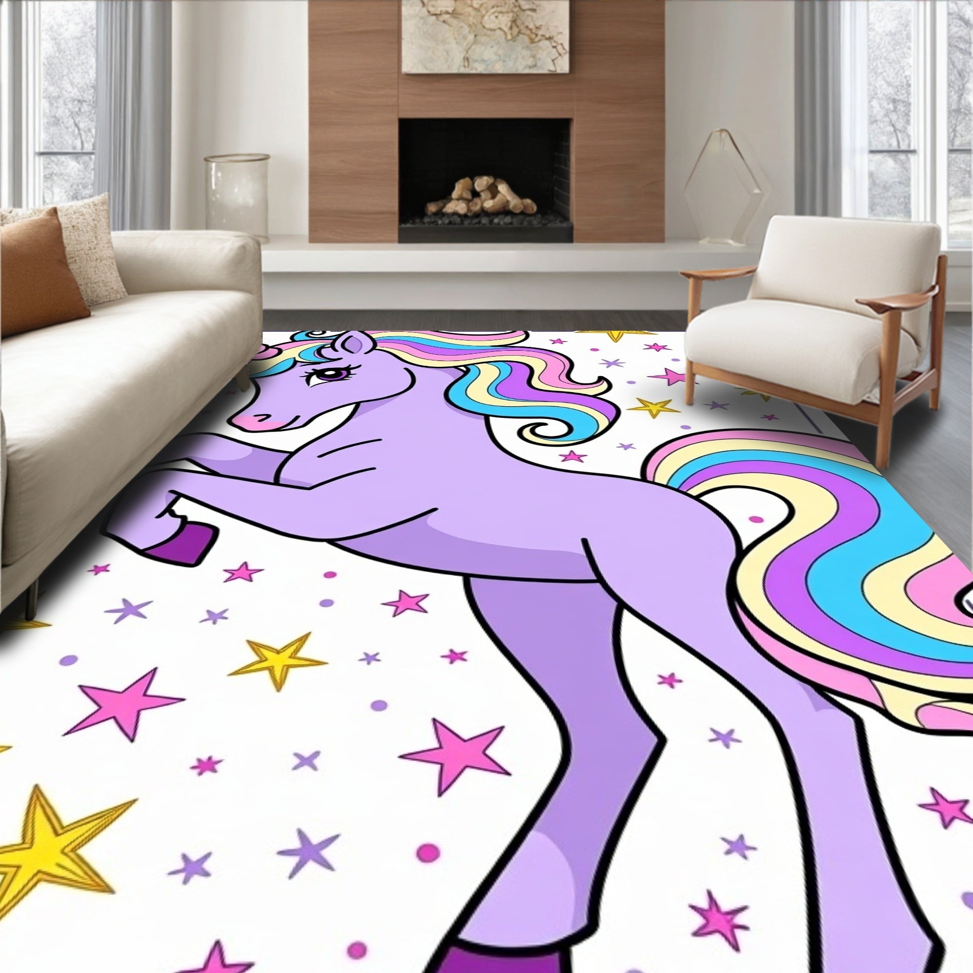 Whimsical Pastel Unicorn Stars Rug