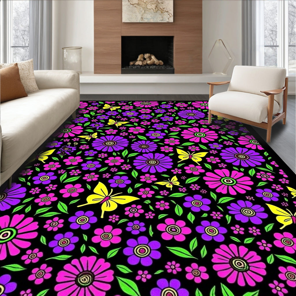 Vibrant Floral Butterfly Medley Rug