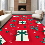 Red White Green Holly Gift Pile Rug