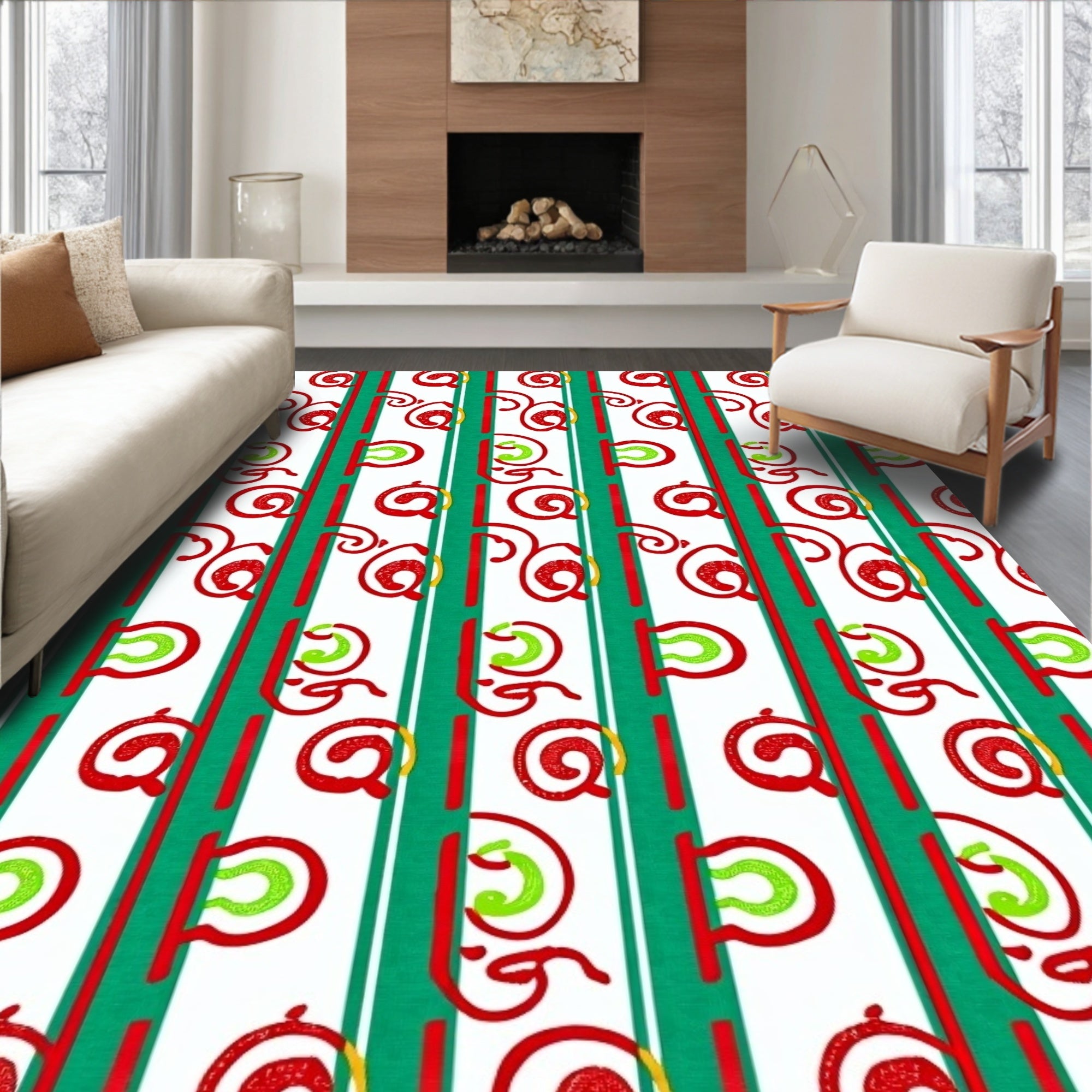 Verdant Red Swirl Stripe Rug