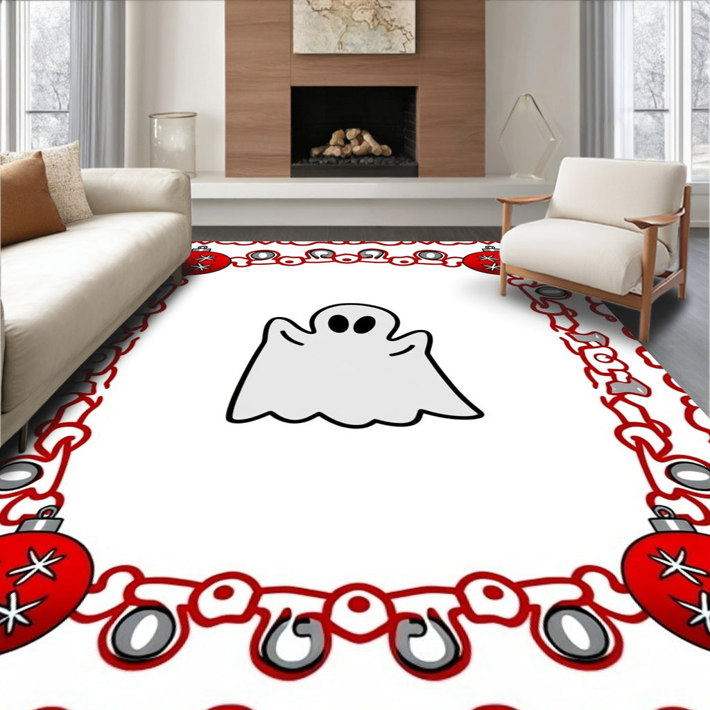 Red Festive Ghost Christmas Ornament Rug