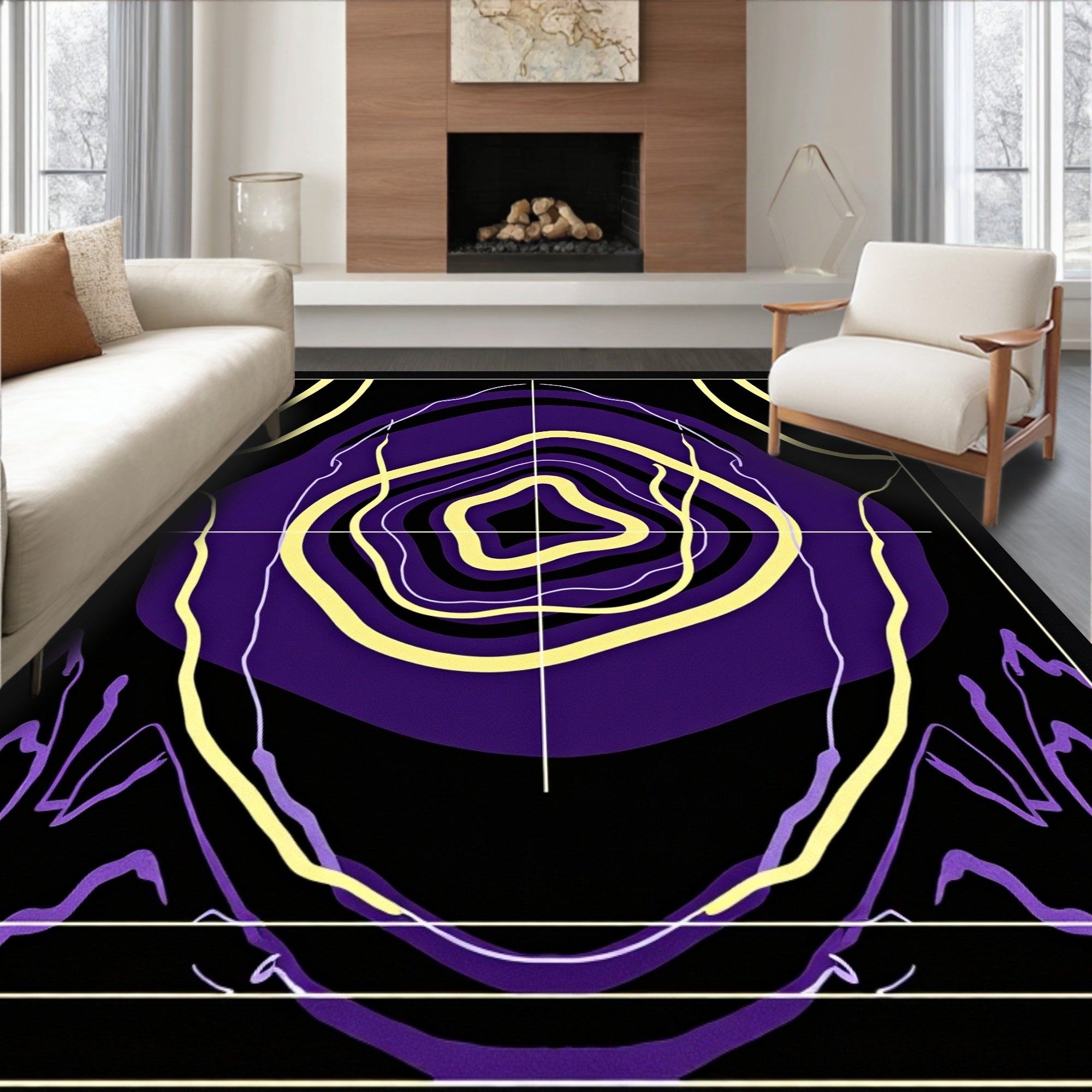Amethyst Yellow Abstract Topography Waves Rug