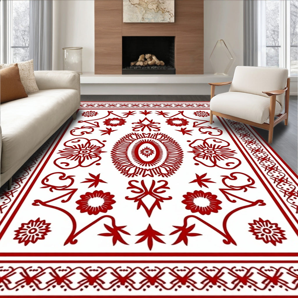 Crimson Floral Medallion Lattice Rug