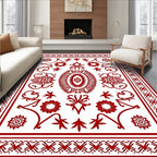 Crimson Floral Medallion Lattice Rug