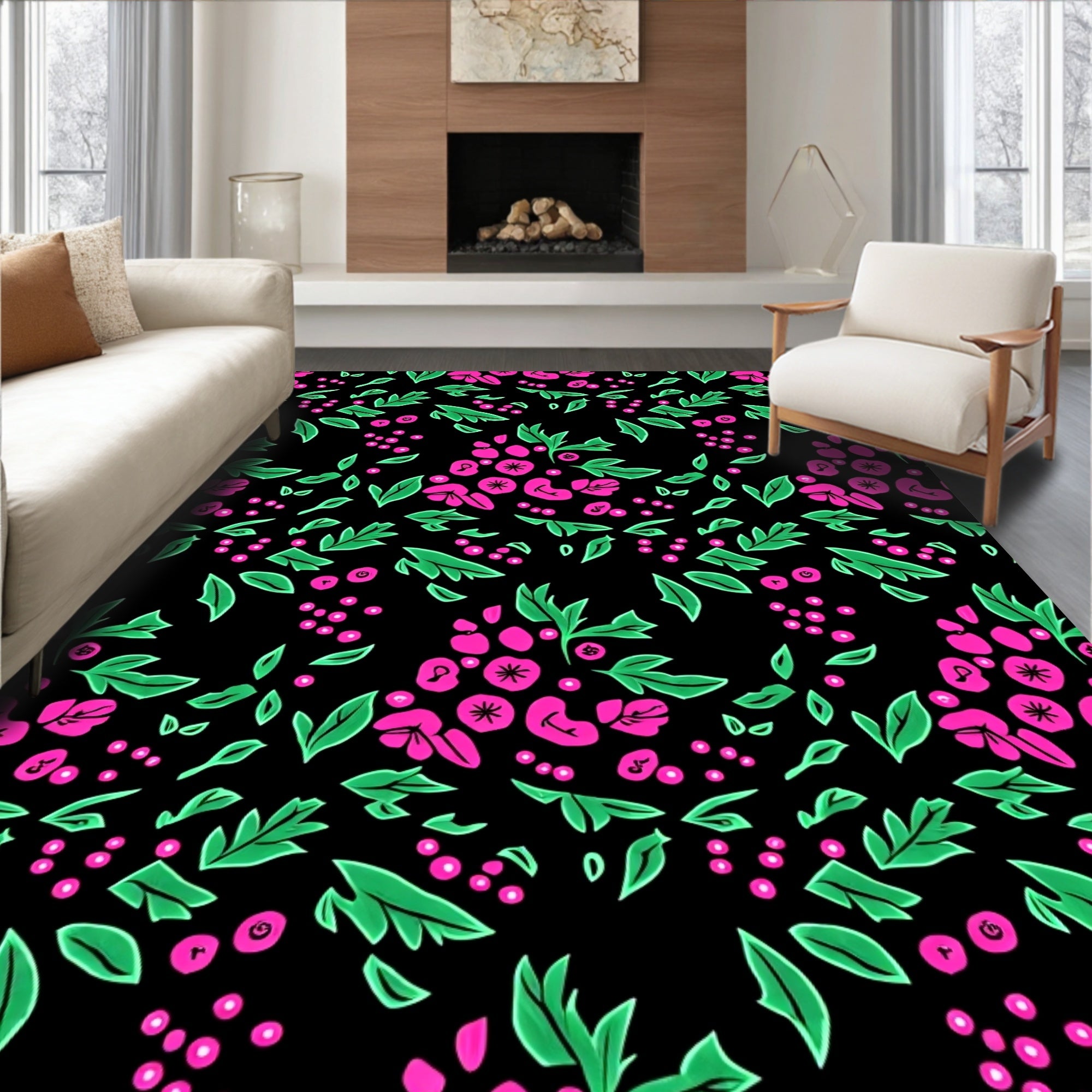 Vibrant Pink Berry Foliage Rug