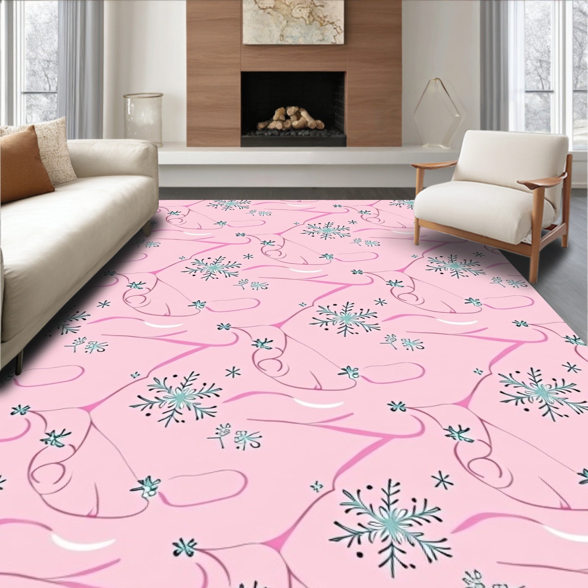 Delicate Pink Snowflake Branch Arrangement Rug
