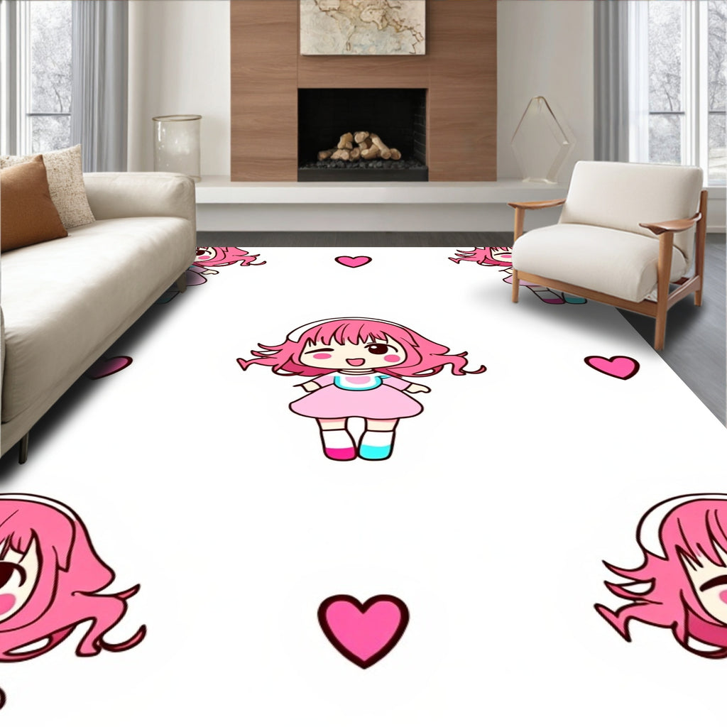 Cute Pink Chibi Hearts Repeat Rug