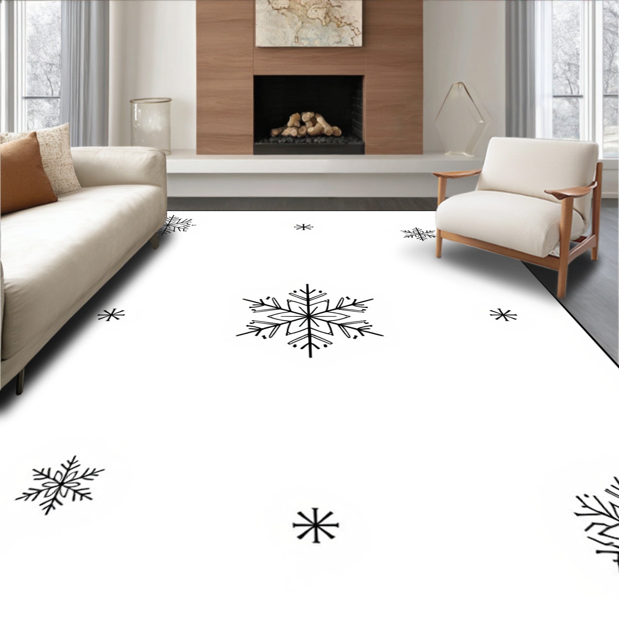 Black White Snowflake Scatter Rug