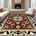 Ornate Brown Ivory Dark Navy Medallion Rug