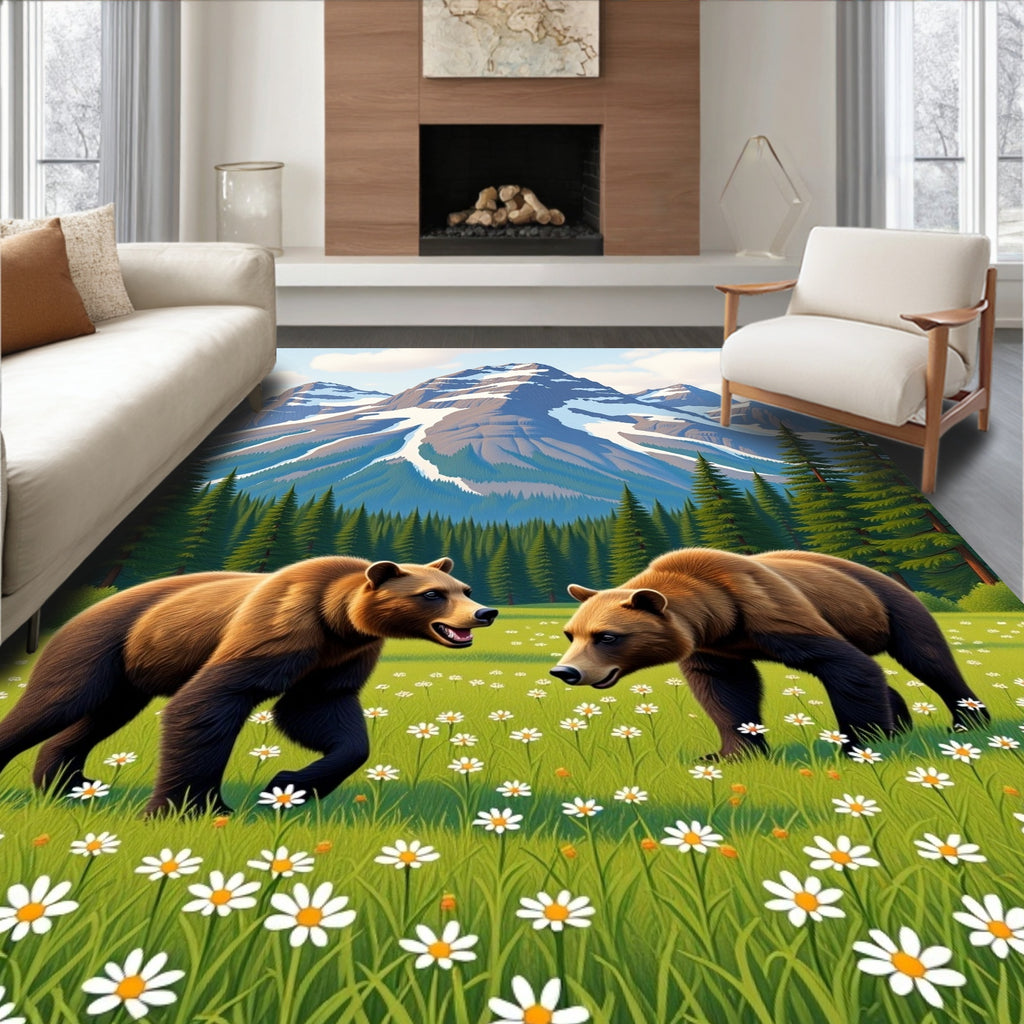 Brown Bears in a Daisy Meadow Rug