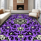 Purple Black White Floral Medallion Rug