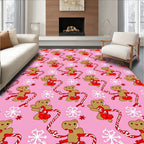 Pink Gingerbread Man Candy Cane Snowflakes Rug