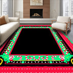 Vibrant Red Green Candy Cane Border Rug