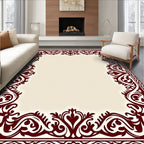 Elegant Maroon Floral Scroll Border Rug