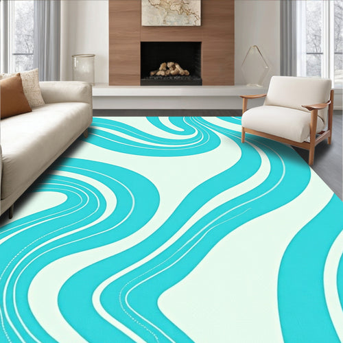 Aqua White Swirling Waves Rug