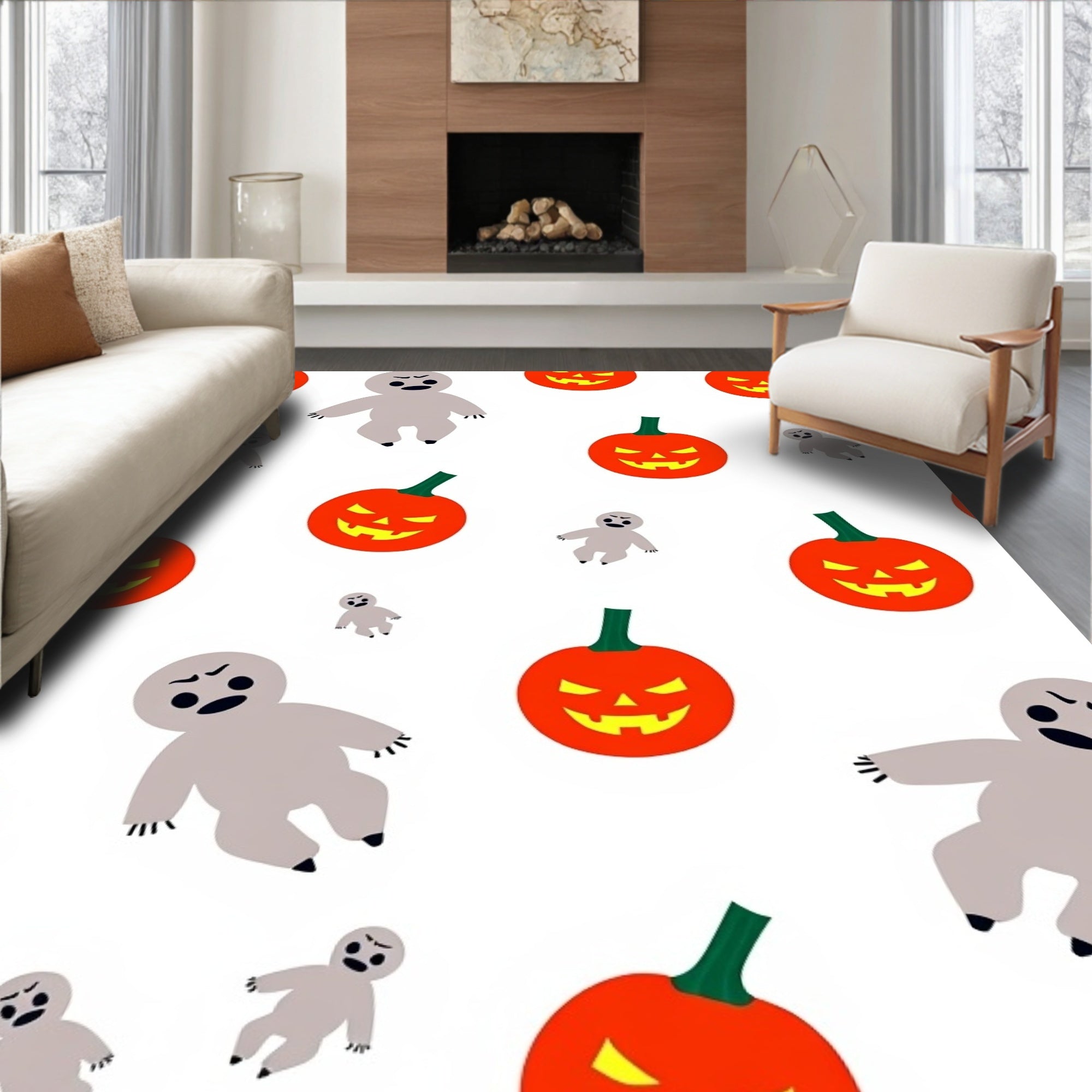 Spooky Orange Pumpkin Ghost Collage Rug