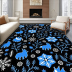 Whimsical Blue Winter Creature Snowflakes Rug