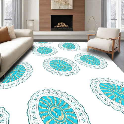Aqua Golden Sunburst Medallion Rug
