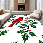 Bold Red Cardinal Holly Branch Rug