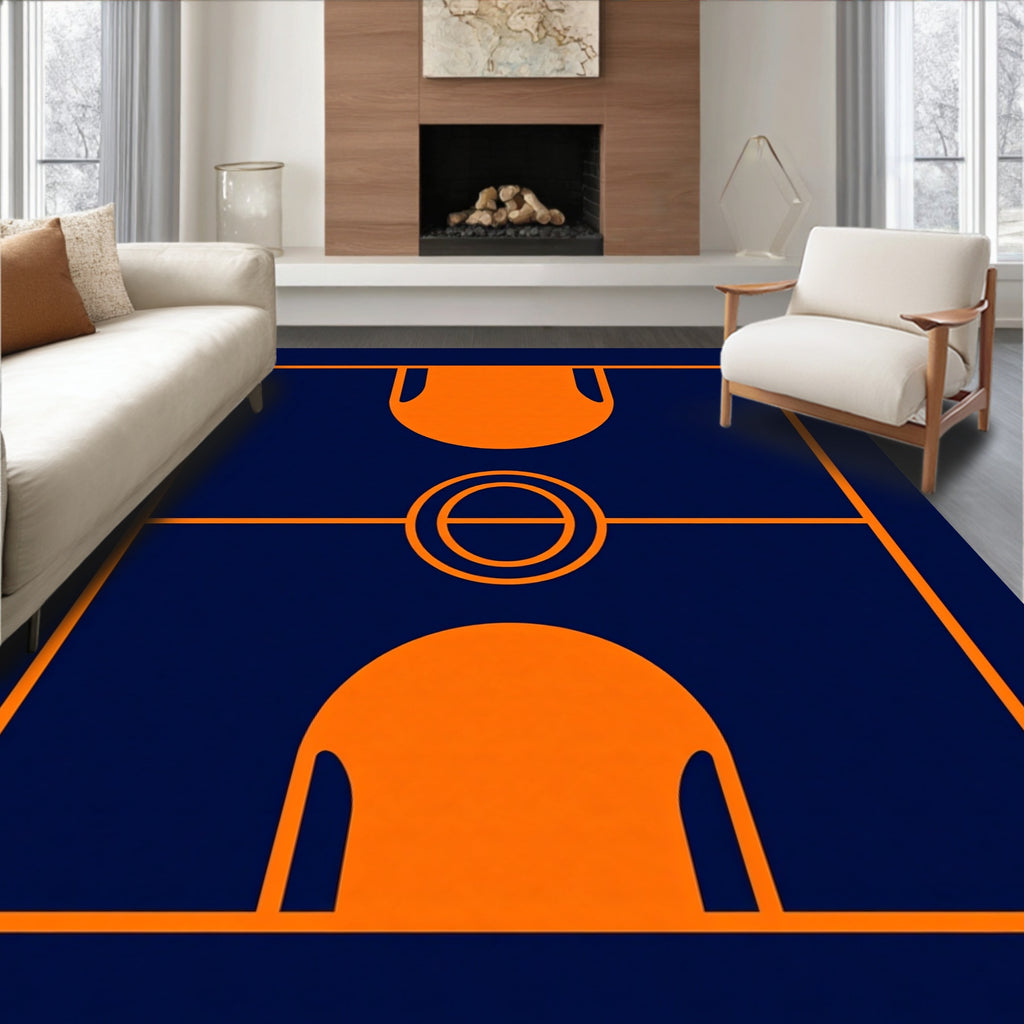 Modern Orange Geometric Court Rug