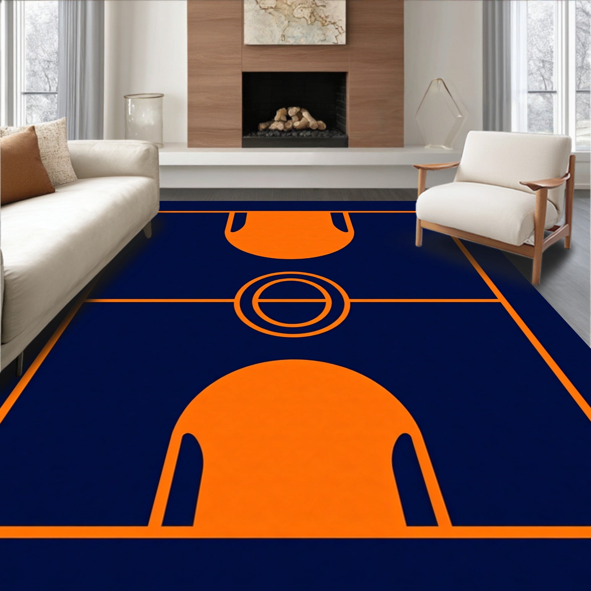 Modern Orange Geometric Court Rug