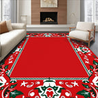 Festive Red Holly Floral Border Rug