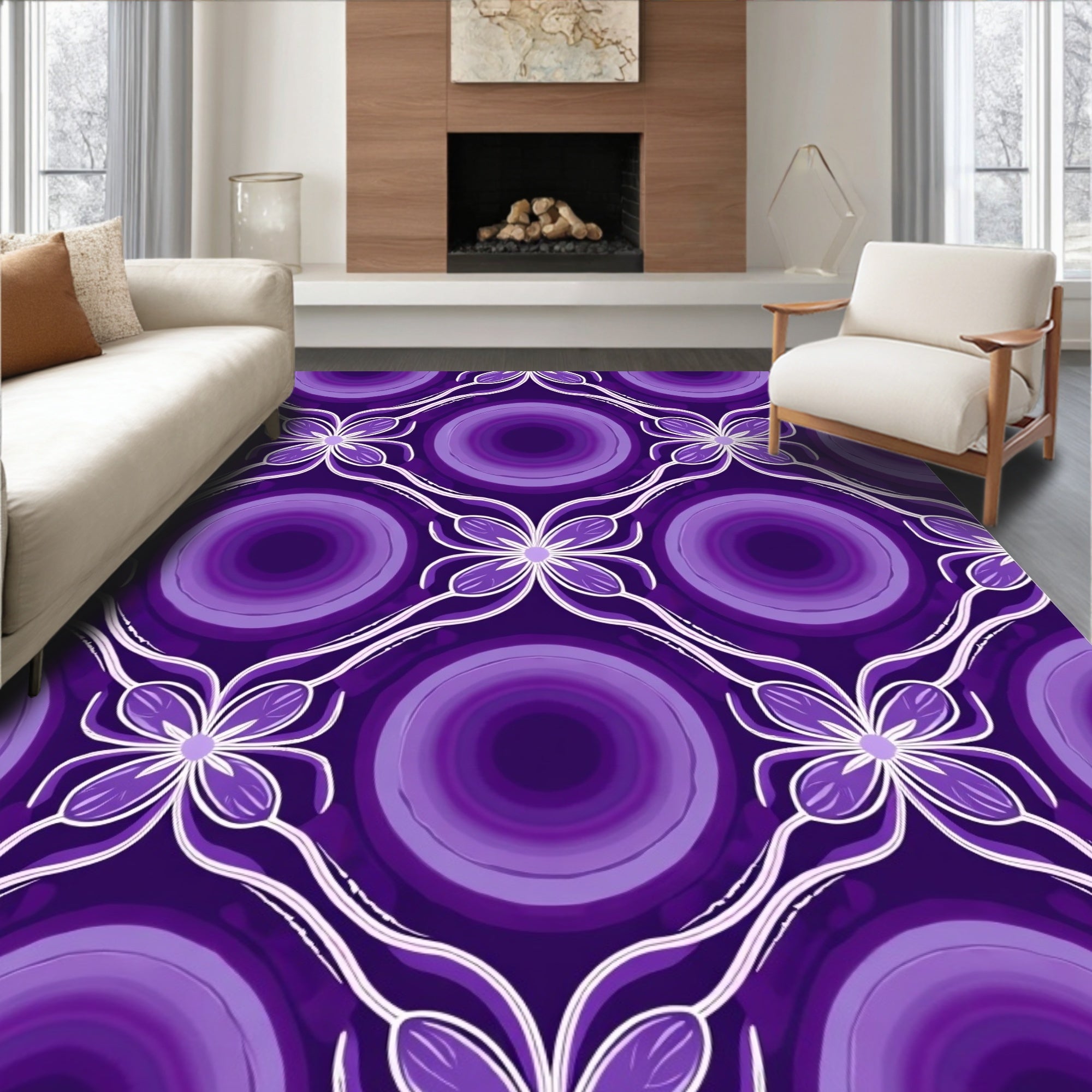 Violet Gradient Floral Diamond Rug
