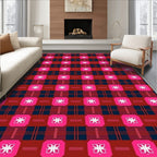 Dazzling Pink White Floral Plaid Rug