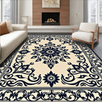 Dark Blue Cream Floral Medallion Rug