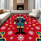 Festive Red Nutcracker Snowflake Border Rug