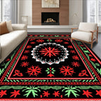 Bold Red Black Floral Mandala Rug