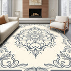 Gray Cream Floral Medallion Frame Rug
