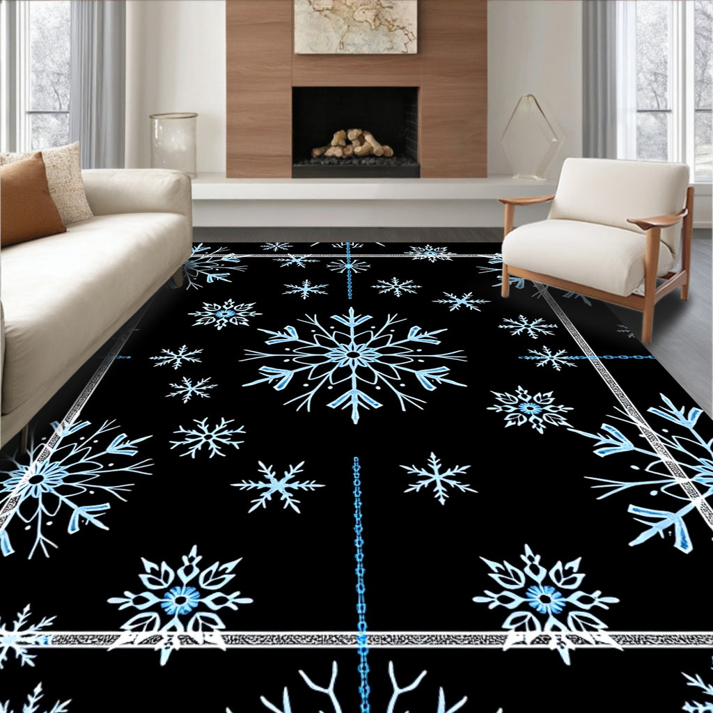 Blue Snowflake Winter Wonderland Rug