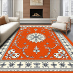 Orange Botanical Floral Medallion Rug