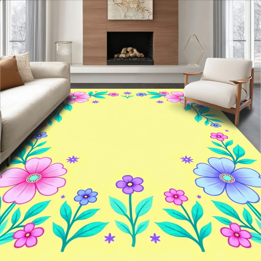 Whimsical Pink Blue Floral Garland Rug