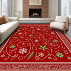 Crimson Snowflake Pine Needle Swirl Rug