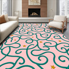Pink Teal Swirls Stars Rug