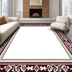 Bold Crimson Floral Vine Border Rug