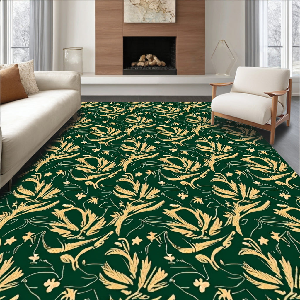 Golden Outline Floral Emerald Rug