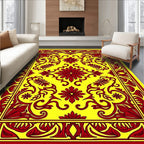 Vibrant Red Floral Medallion Yellow Rug