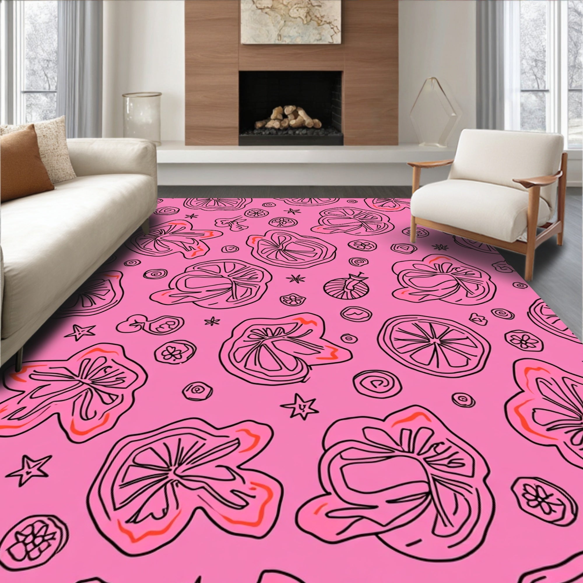 Pink Citrus Slice Whimsical Garden Rug