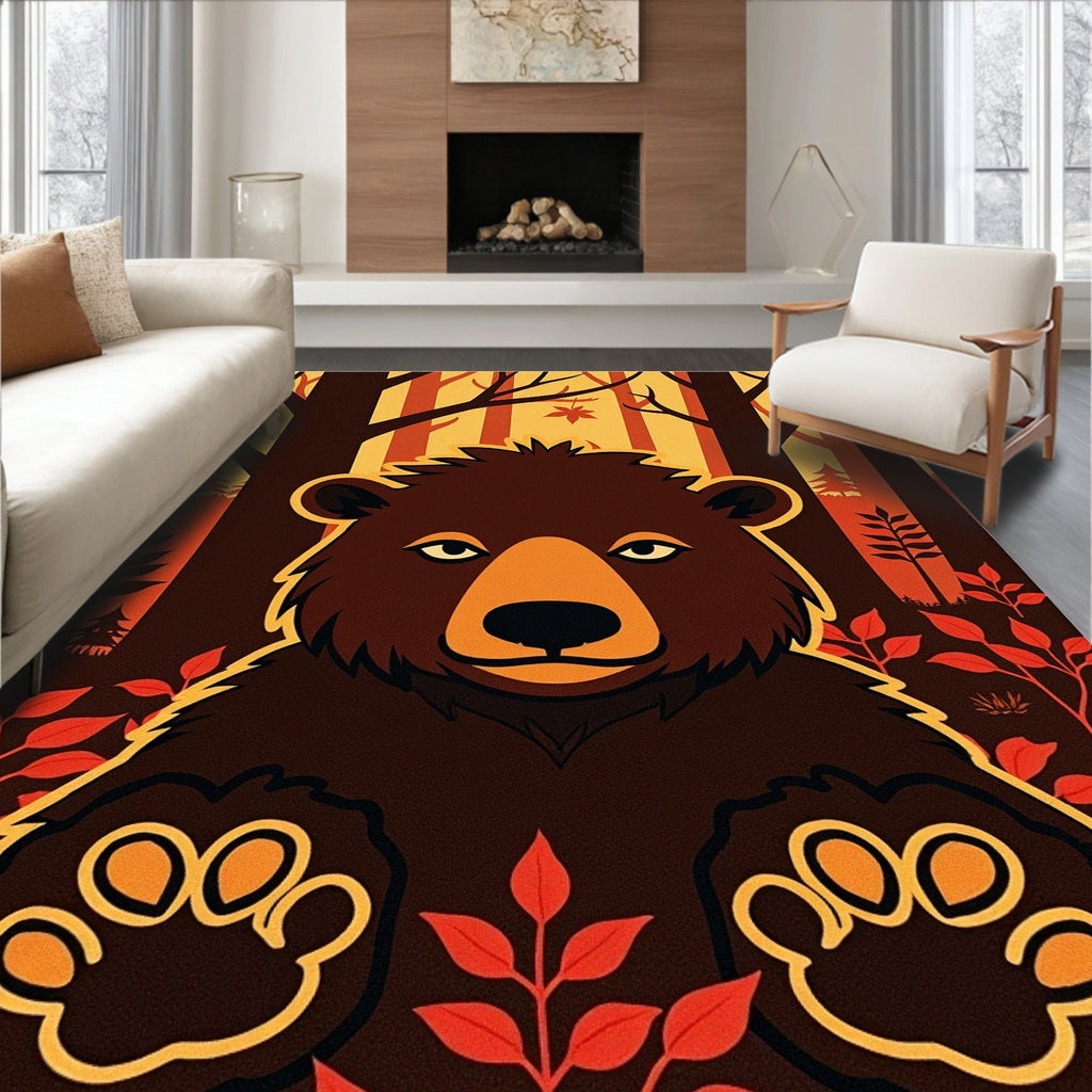 Rustic Bear Forest Foliage Accent Rug