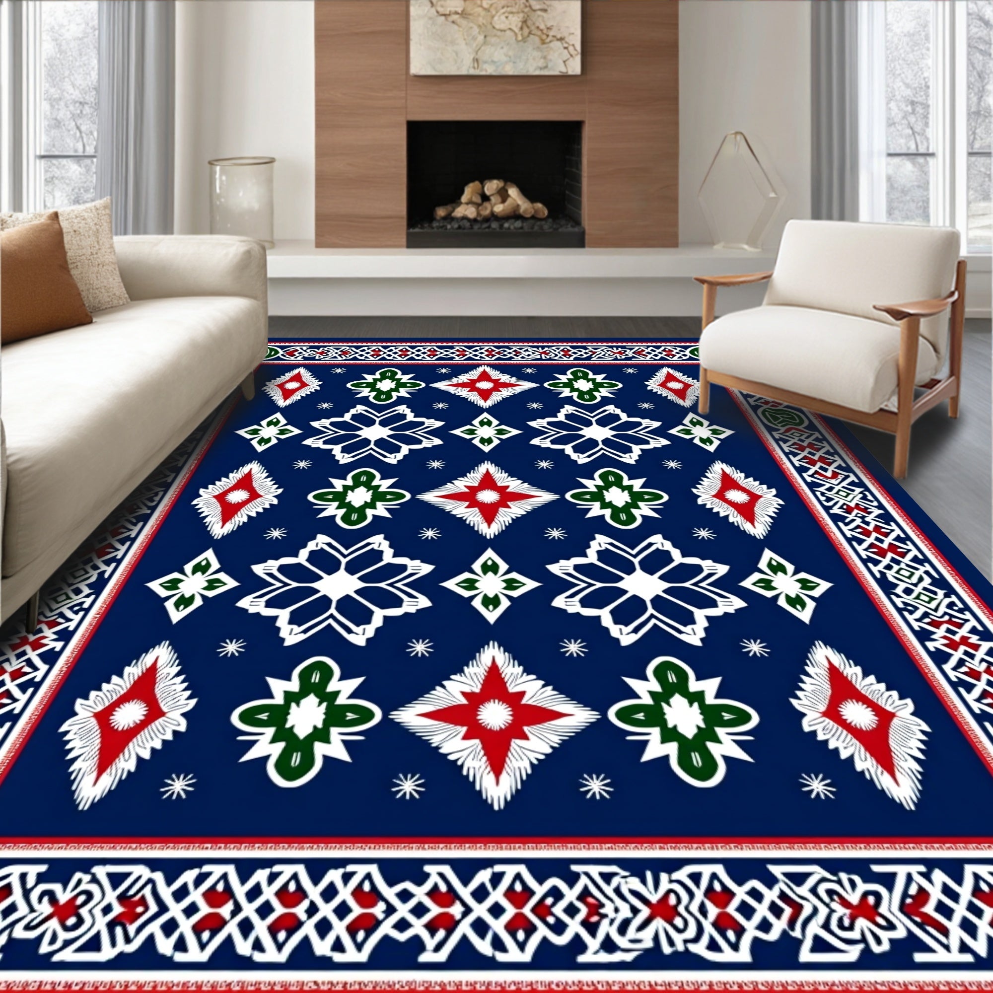 Navajo Red Green Diamond Star Rug
