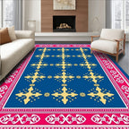 Vibrant Gold Crosses Blue Border Rug
